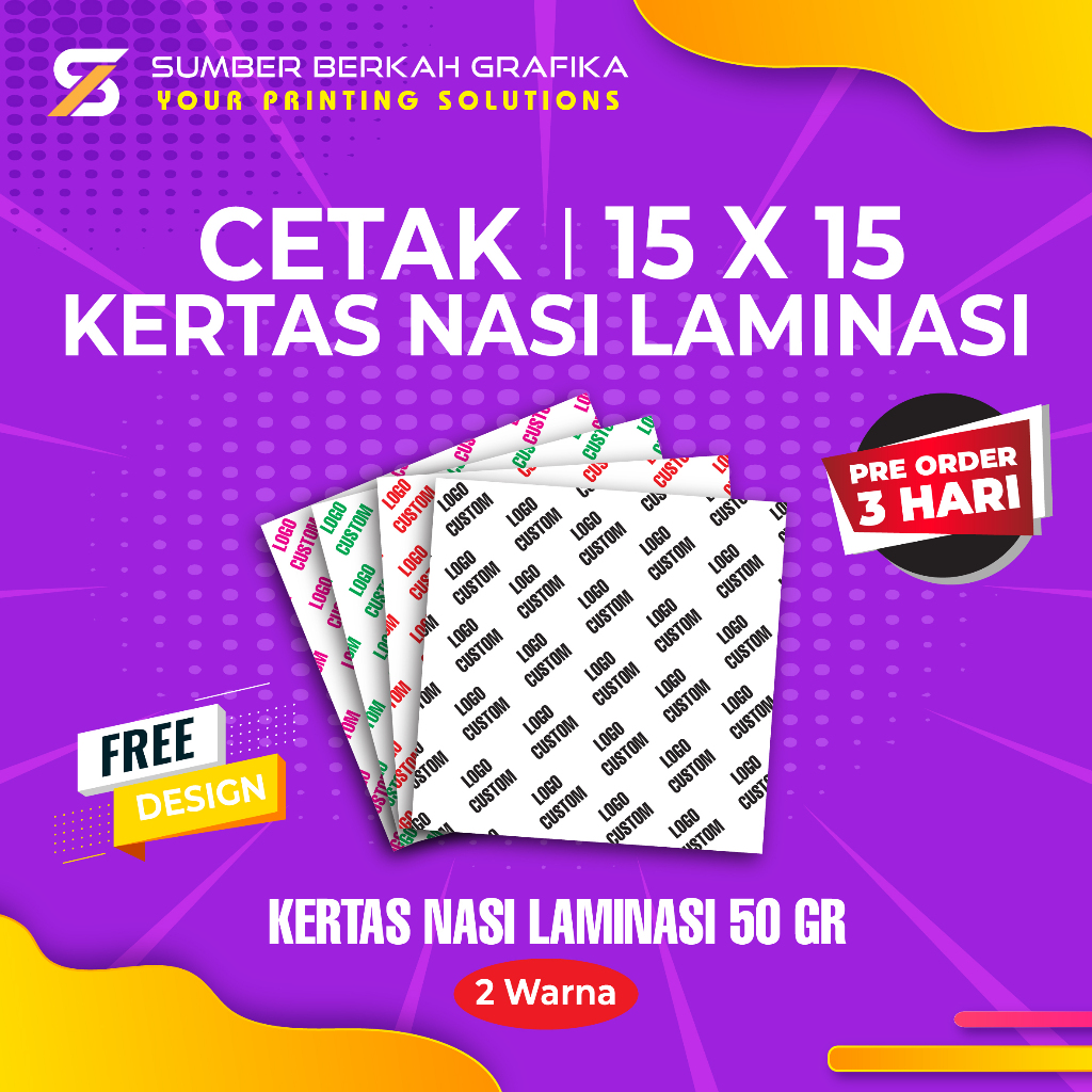 Custom Kertas nasi Laminasi/KFC/MG Paper (2 Warna)