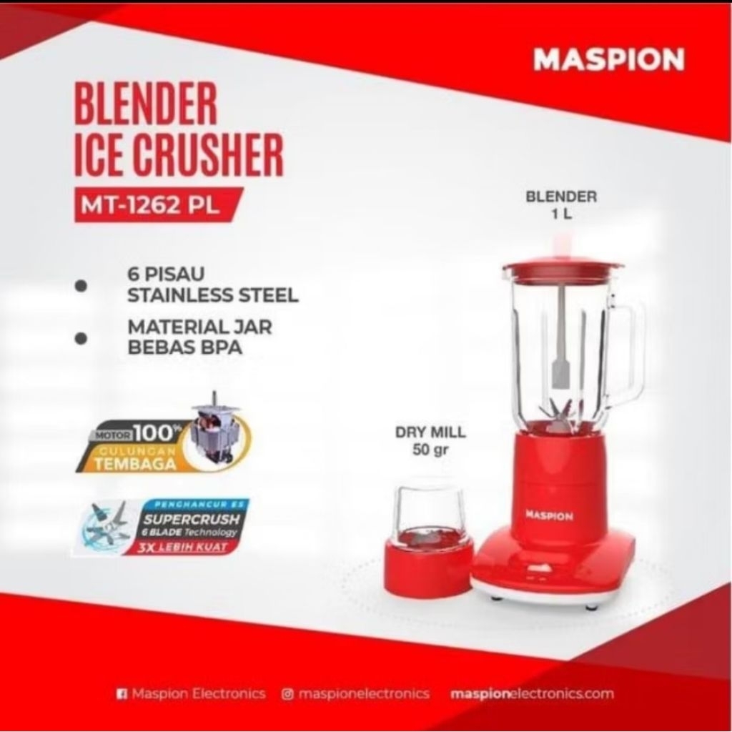 Maspion blender plastik 1 liter MT-1262PL