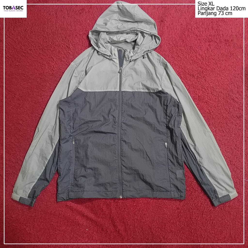 Jacket Running Harvey Bangbang jeans warna abu muda dan abu tua waterproof Size XL