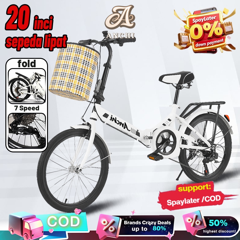 Sepeda lipat dewasa 20 inci dengan 7 percepatan Sepeda lipat anak-anak