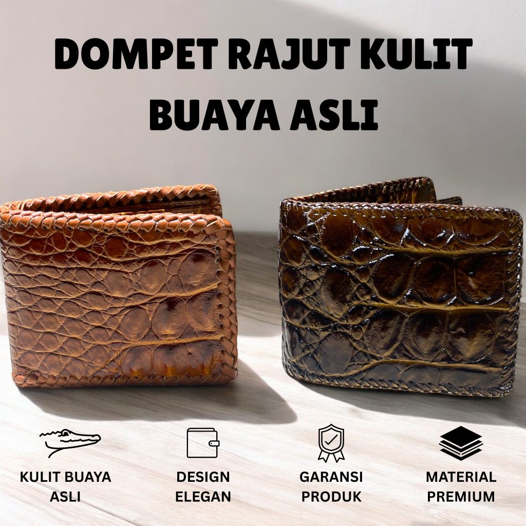 DOMPET PRIA KULIT BUAYA RAJUT - DOMPET PENDEK PRIA KULIT BUAYA -  DOMPET LIPAT PRIA KULIT BUAYA ASLI