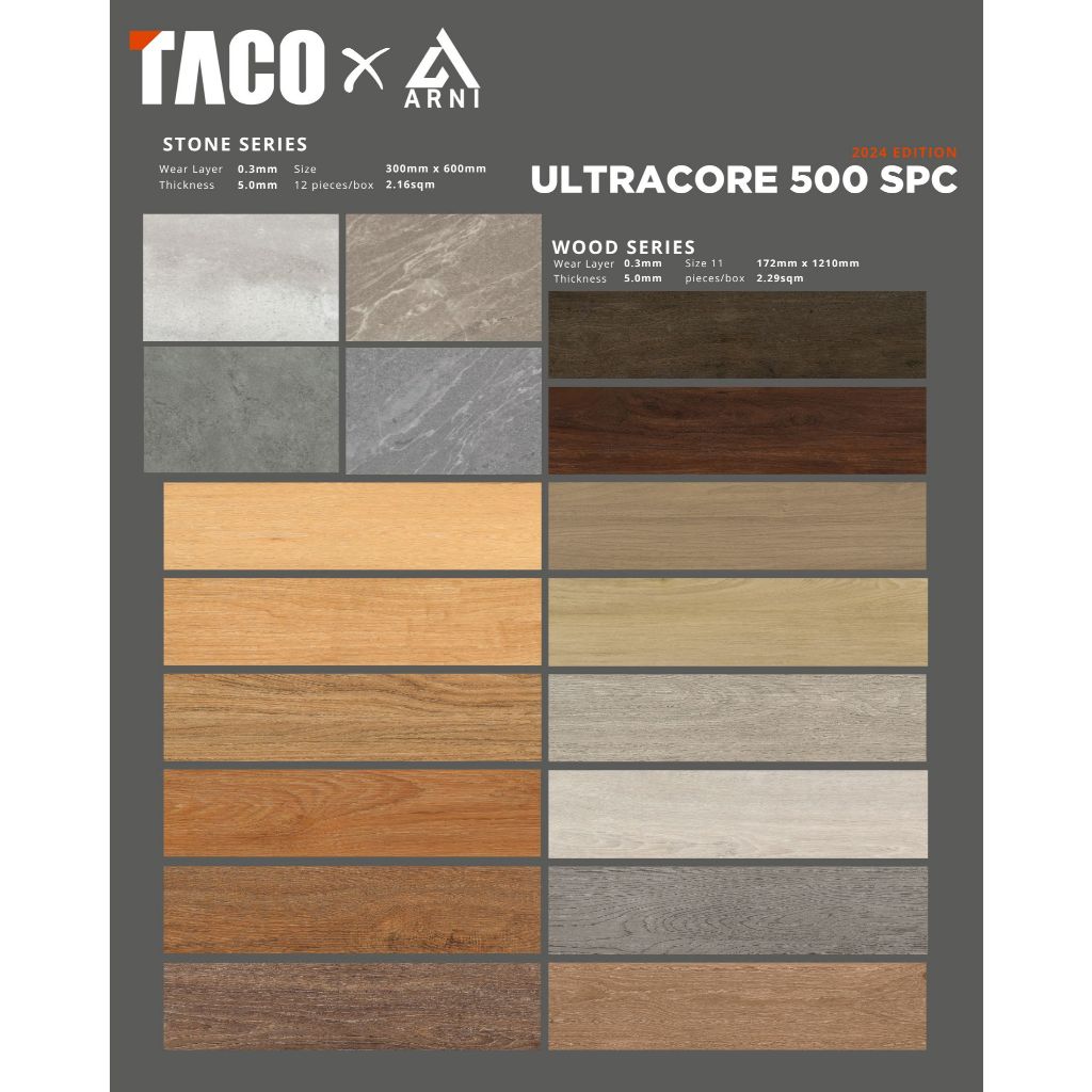 TACO Ultracore 500 SPC Luxury Vinyl Flooring 5mm WOOD Click System / Vinil Lantai Motif KAYU 5 mm