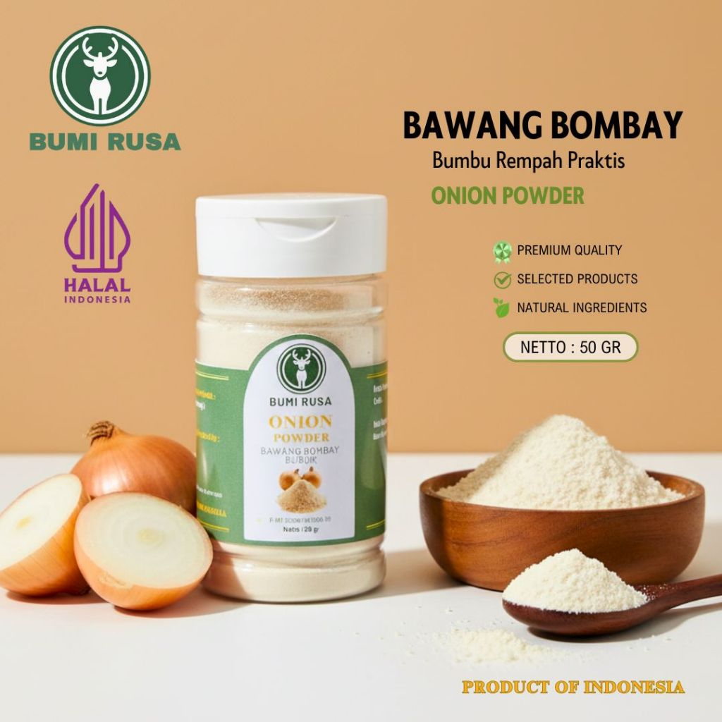 Bumi Rusa - Bawang Bombay Bubuk Yang Cong 100% Alami Tanpa Pengawet ONION Powder - 50gr
