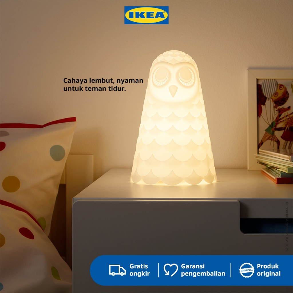 IKEA SOLBO Lampu Meja LED Bentuk Burung Hantu Putih 23cm