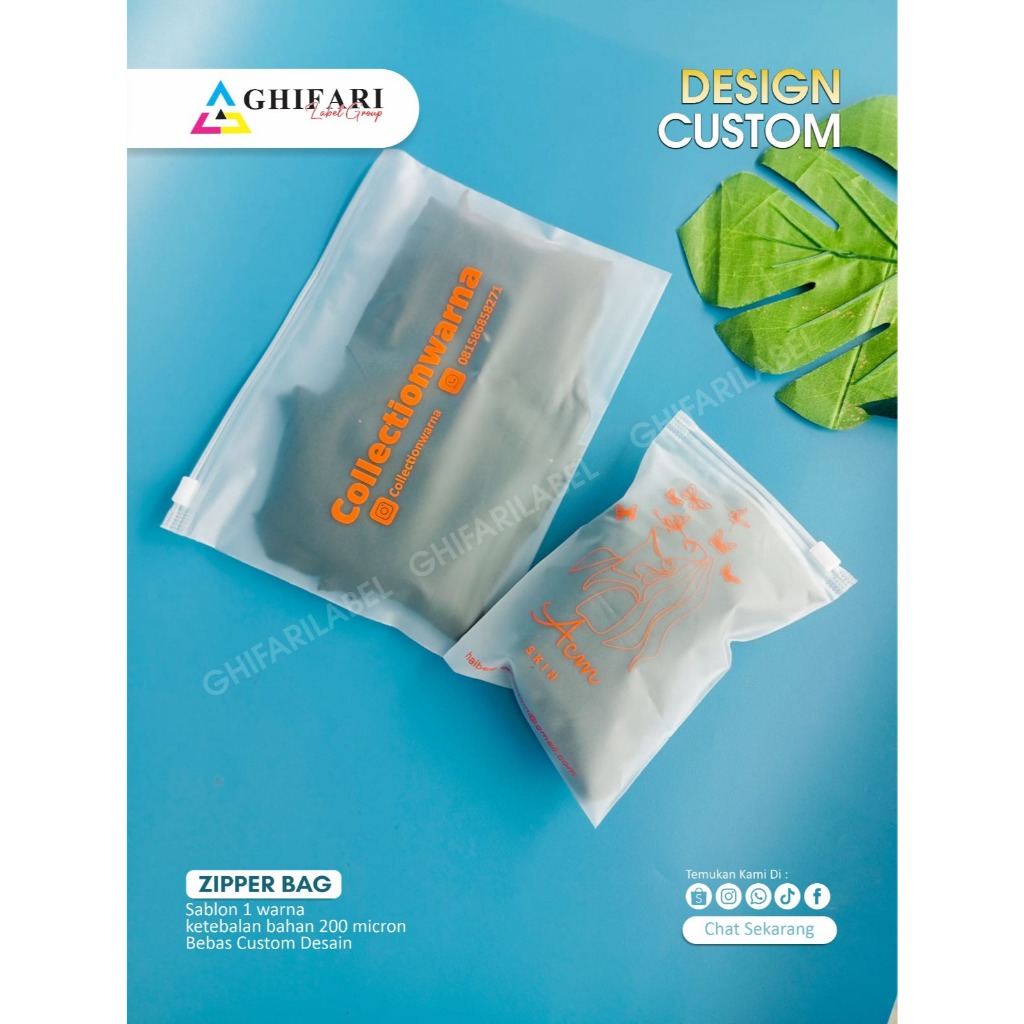 minimal 50 pcs zipper bag custom desain / zipper sablon / zipper bag hijab / plastik zipper pouch / 