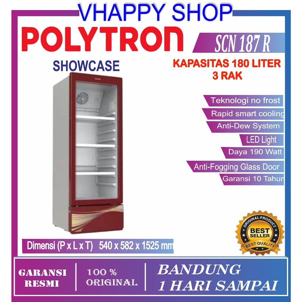 POLYTRON  SHOWCASE CHILLER  SCN187R 180 LITER RED GARANSI RESMI