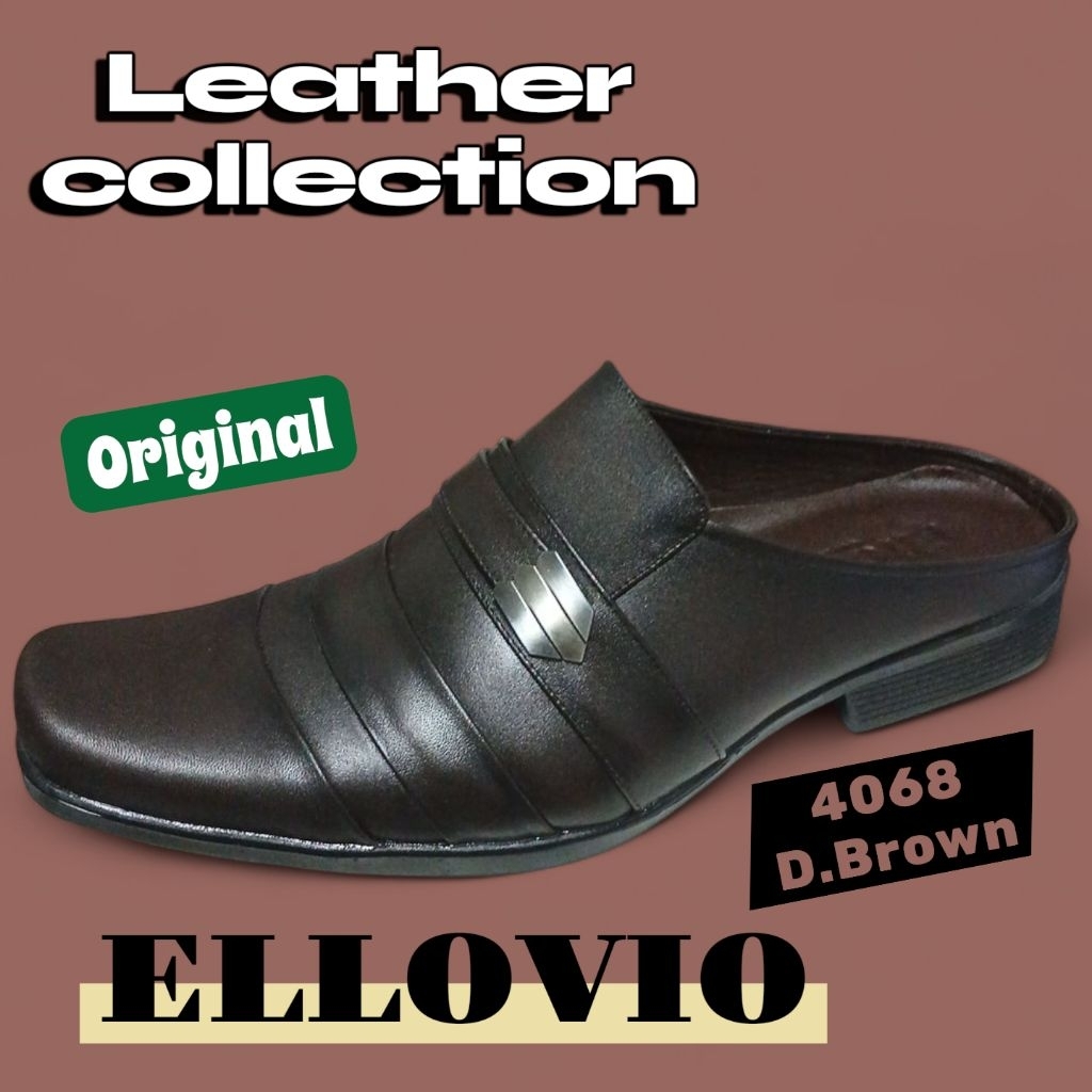 SEPATU SANDAL SLIP ON PRIA KULIT ASLI ORIGINAL ELLOVIO 4068 D.BROWN