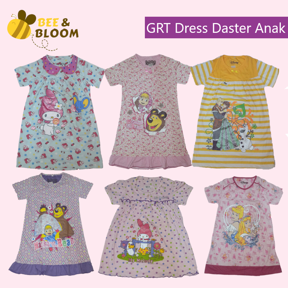 BNB - GRT Dress Daster Anak Perempuan | Baju Anak Perempuan 1-12 tahun | Piyama Anak Perempuan