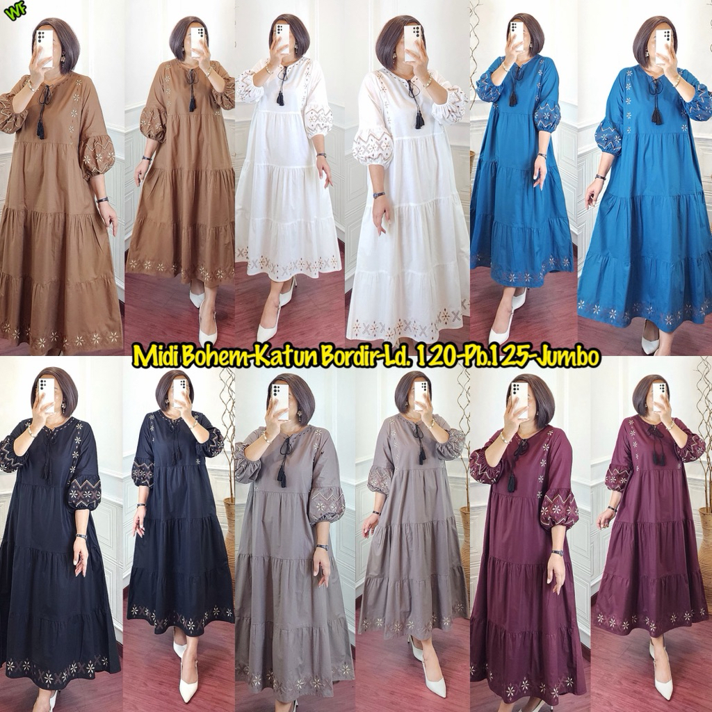 Tania Midi/Midi dress katun/midi dress jumbo/midi bordir bymarsella/midi kekinian bestseller/midi bo