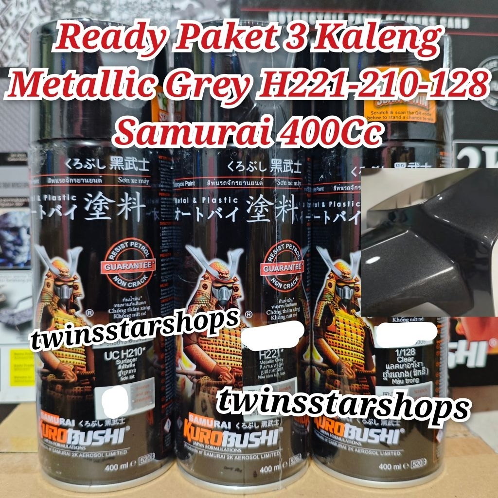 Pilok Pylox Cat Samurai Paket 3 Kaleng Metalic Grey H221 Abu Metalik 221 Epoxy Surfacer 210 Clear 12