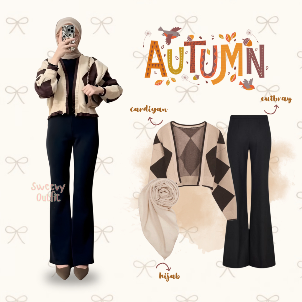 Outfit Set Wanita Kekinian | Setelan Baju Remaja Korean | Cardigan, Cutbray, Hijab Square | Hajin