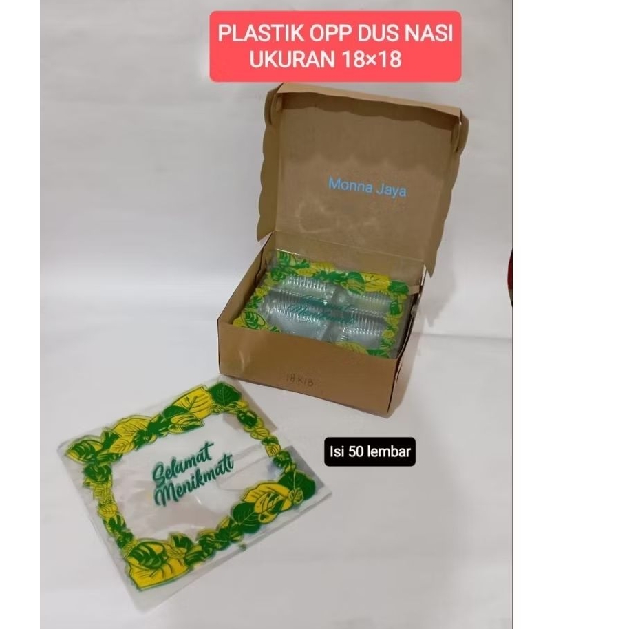 Plastik Tutup Dus Nasi Kotak Catering/ Plastik Selamat Menikmati 18×18 Isi 50 Lembar