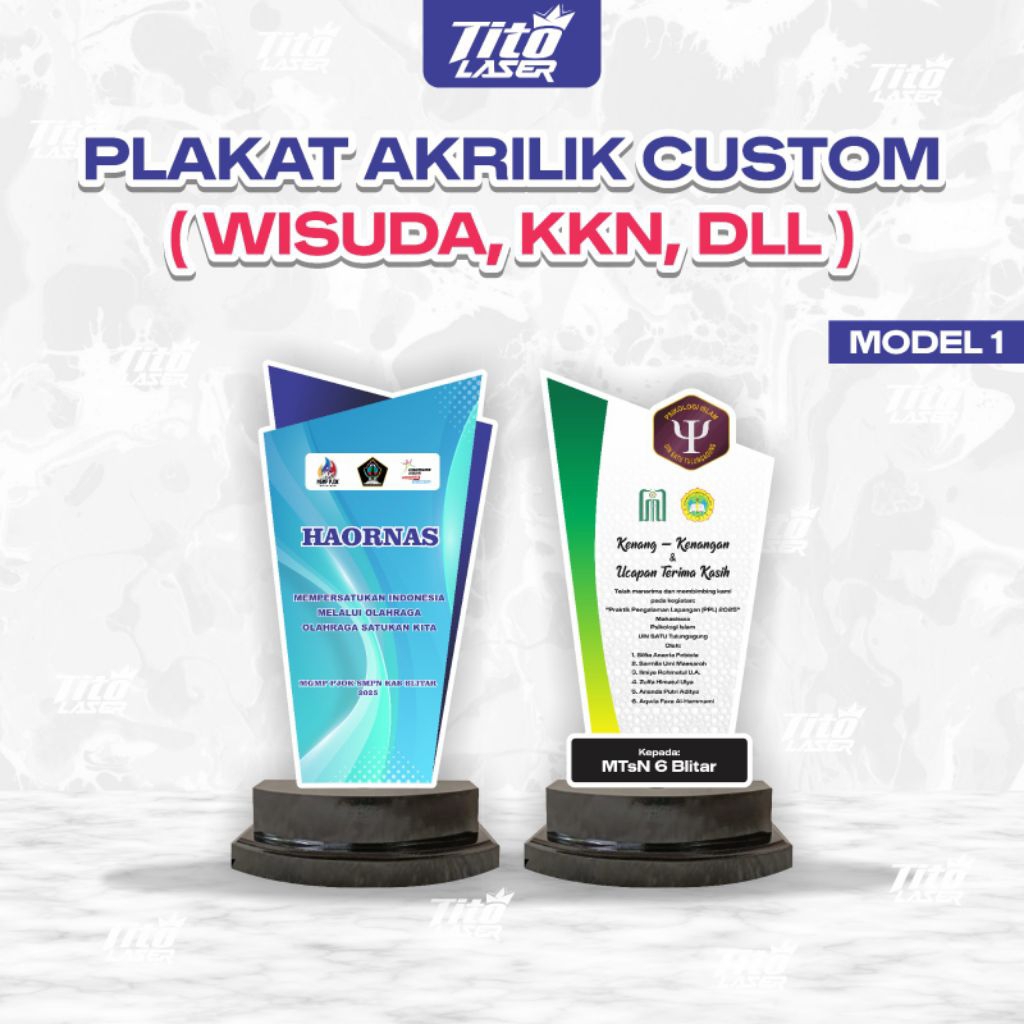 (MODEL 1) Plakat Akrilik Ucapan, Penghargaan, Trophy, Plakat Wisuda, Plakat, Plakat Akrilik Wisuda, 
