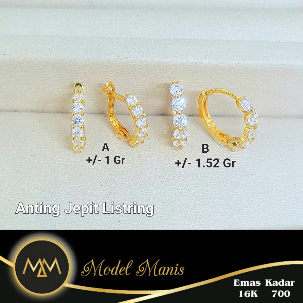 Anting jepit listring emas kuning 700 kadar 16k