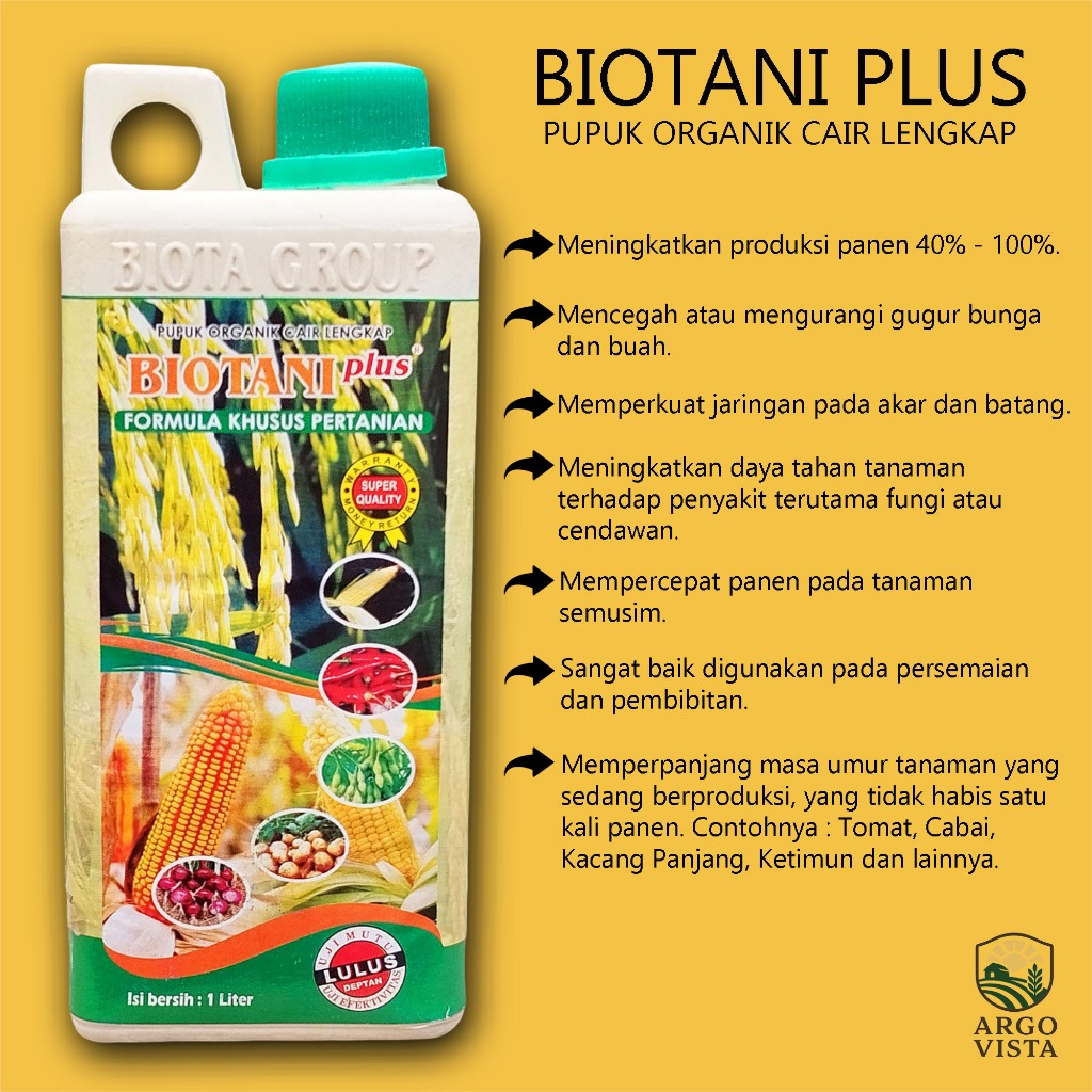 BIOTANI PLUS PUPUK BIOTA ORGANIK CAIR LENGKAP POC 1 Liter Formula Khusus Pertanian Andalan Petani