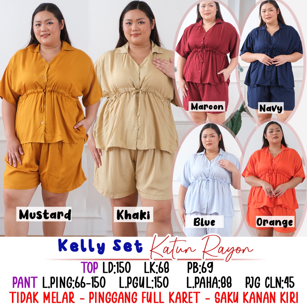 BIGSIZE JUMBO - KELLY SET SETELAN WANITA POLOS LD 150 ONE SET KEKINIAN BIG SIZE  SETELAN CELANA PEND