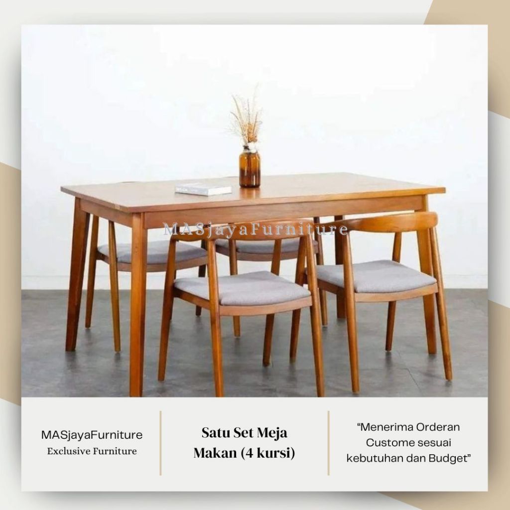 Set Meja Makan Kayu Jati 4 Kursi – Minimalis & Tahan Lama | Mas Jaya Furniture