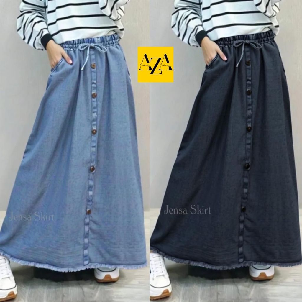JENSA SKIRT JEANS WASH TEBAL/ROK DENIM PREMIUM KOREAN STYLE KANCING DEPAN BELAH TENGAH PINGGANG KARE