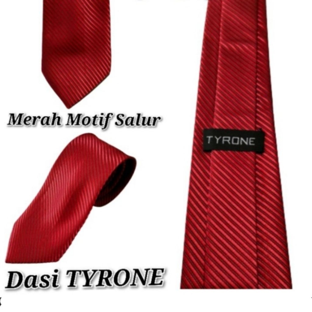 Dasi Panjang Pria TYRONE Motif Salur | Dasi Formal Pria Warna Merah