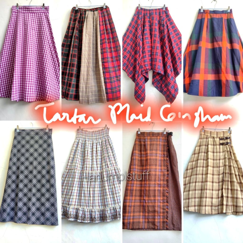 ROK MOTIF KOTAK TARTAN PLAID GINGHAM MORIKEI FAIRYCORE Y2K HIPPIE GYPSY COTTAGECORE MIDI MAXI