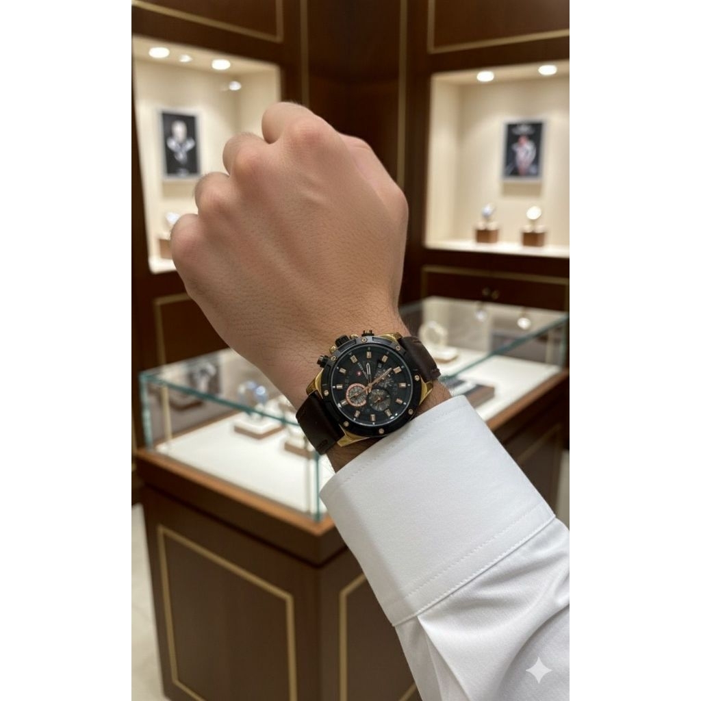 JAM TANGAN PRIA S ARMY LEATHER CHRONO AKTIF ALL STAINLESS STEEL BACK 002