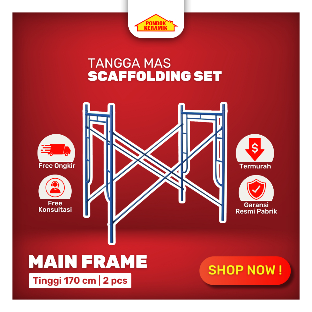Steger Perancah Scaffolding Tangga Mas (TM) 1 Set Lengkap Tinggi 170 cm Besi Hitam Warna Biru Warna 