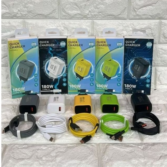 Adaptor Charger + Kabel TYPE C Fast Charging Universal Daya Kustom 139 USB-A 180W Pengisian Cepat da