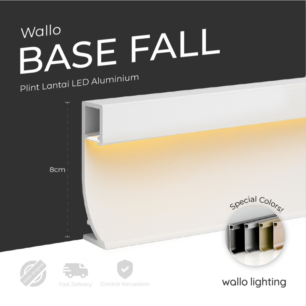 Wallo Base Fall, Profil Aluminium LED Dinding Bawah Wall Skirting Cahaya Bawah, Pemasangan Mudah Tan