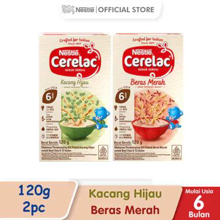 Nestle Cerelac Bubur Bayi Instant 6-12 Bulan-Kacang Hijau+Bubur Bayi Instant 6-24 Bulan-Beras Merah