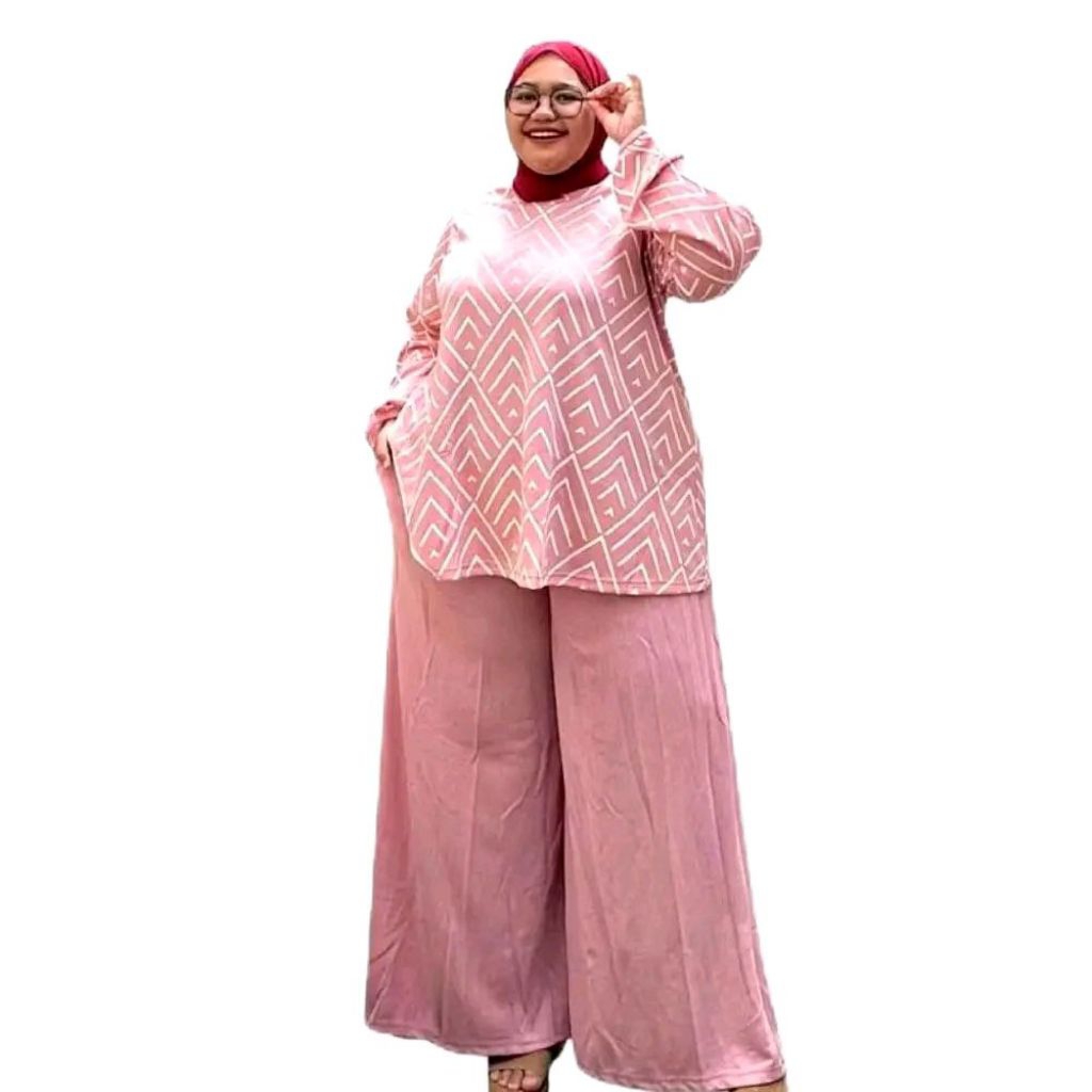Setelan Wanita Sandy Jumbo Set Bahan Kaos Aster Allsize LD130 Melar 160 By Redea