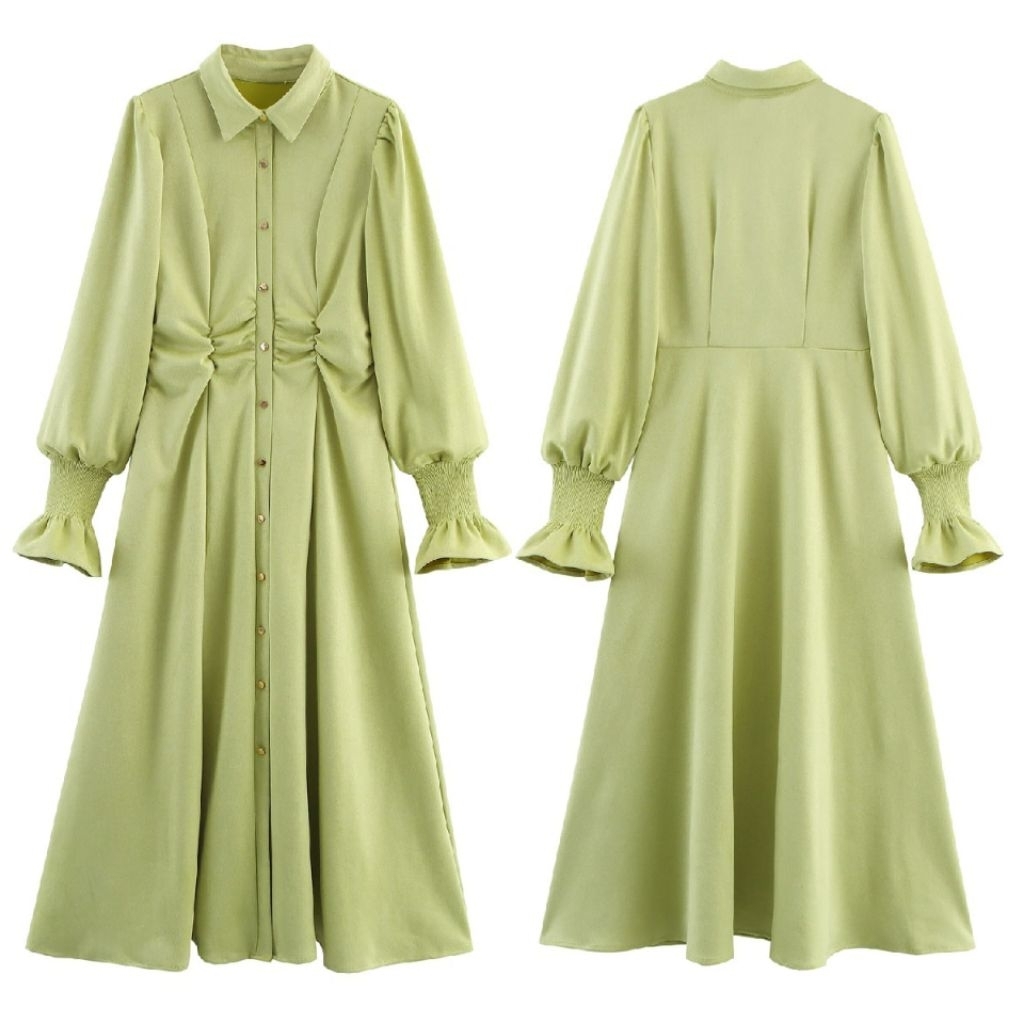 Green Elegant Gold Buttons Velvet Maxi Dress  79049 (TEN)