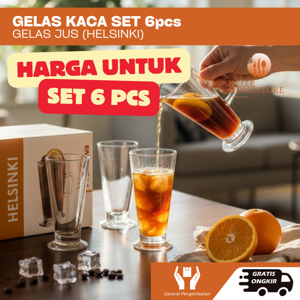 GELAS KACA CITINOVA HELSINKI H/B 290ml SET6PC Gelas Jus Juice Aesthetic Lusinan Cafe BELLE.HOMESTORE