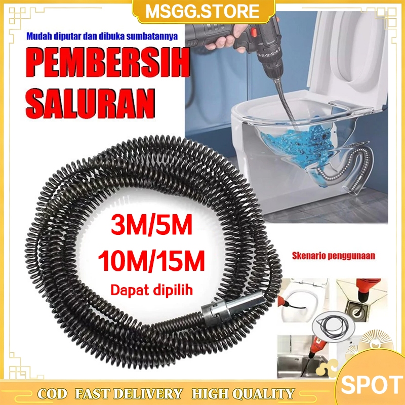 Kabel Pembersih Saluran Pipa 5M/10M/15M Alat untuk Membersihkan Wastafel dan Pipa Saluran Air yang T