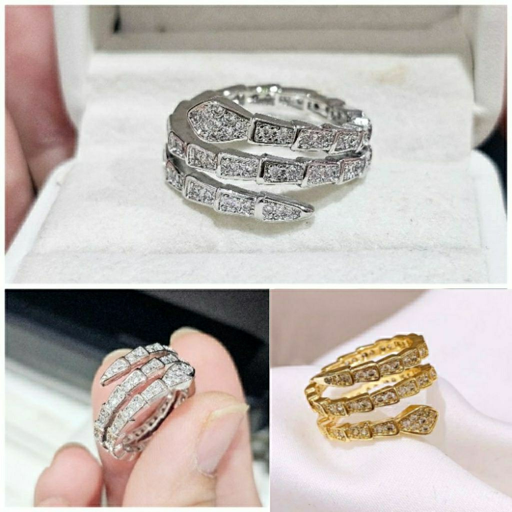 Cincin Ular Serpenti Cincin Bulgar Cincin Emas Wanita Cincin Perak Silver Cincin Pesta Mewah