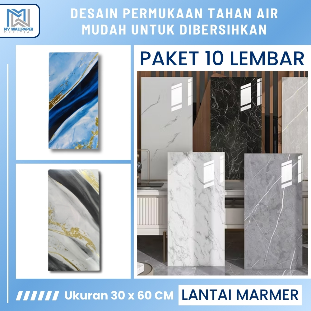 Wallpaper Dinding Kamar Tidur Lantai Vinyl Marbel Motif Terbaru Marmer Biru Stiker Cabinet Marbel