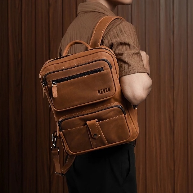 REVEN LEATHER - Tas Punggung Ransel Osiris Backpack Pria Kulit Sapi Asli Tas Bagpack Terbaru Branded