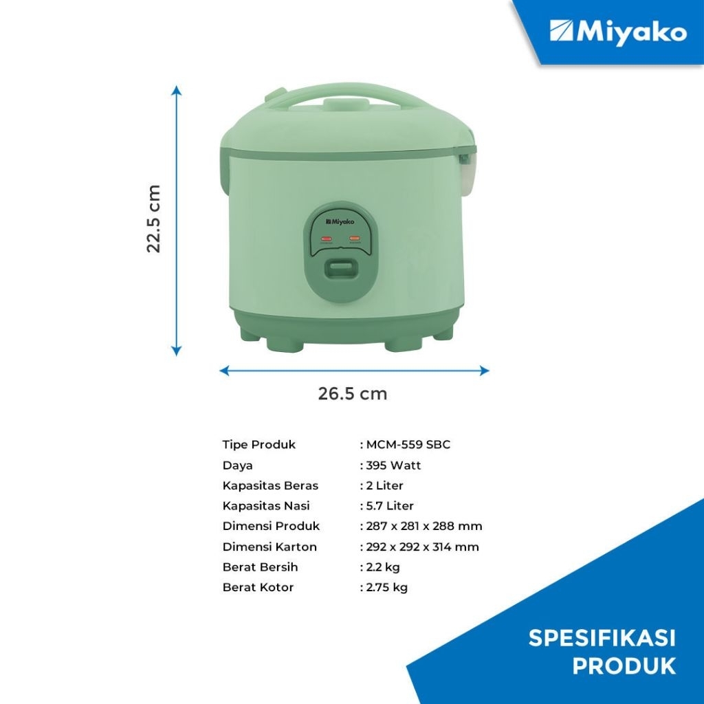 Rice Cooker Miyako MCM 559 SBC Magic Com 2 Liter