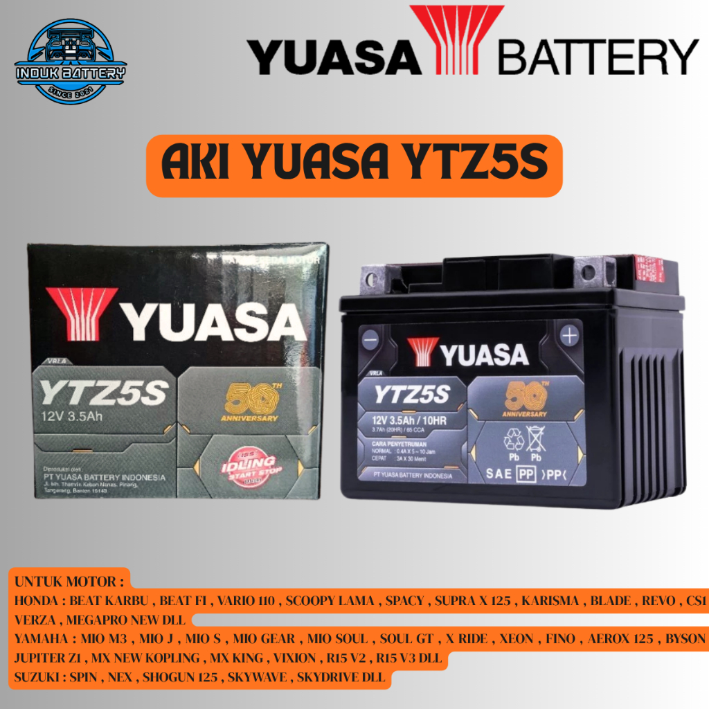 Aki Motor Suzuki Spin Skywave SkyDrive Hayate Nex 1 Nex 2 Shogun 125  Addres YUASA YTZ5S MF Original
