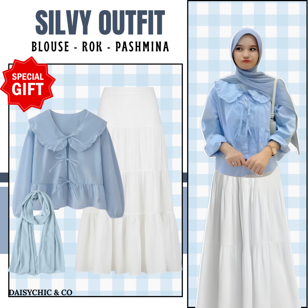 DaisyChic & Co - one set 3in1 Remaja Kekinian (Blouse, Rok Susun, Pashmina ) Setelan Harain- DC98