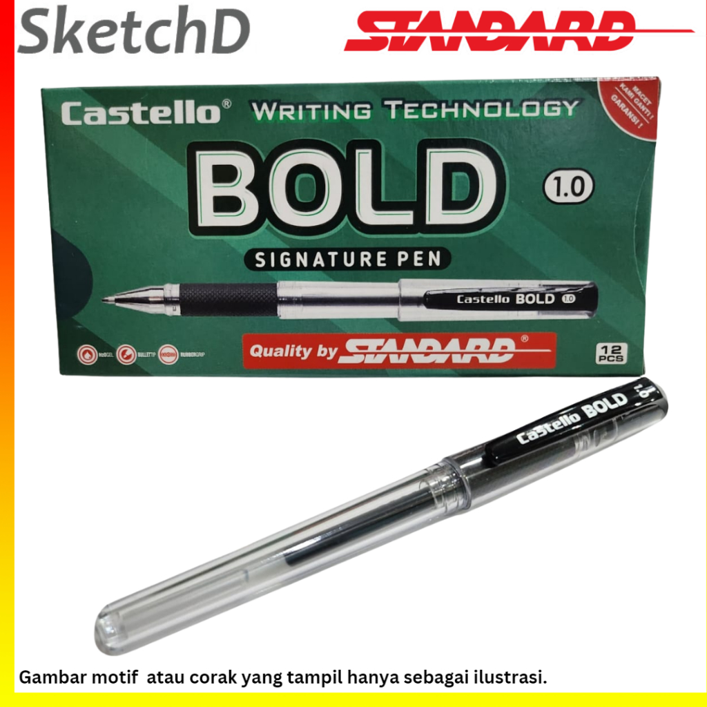 Pena Ballpoint tanda tangan Bold Castello 1.0 mm Standard Signature Pen Bolpoin Hitam