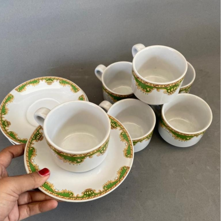 Set Cangkir Keramik Saucer Lilia Motif Mahkota isi 12 / Cangkir Kopi / Cangkir Set Lepek