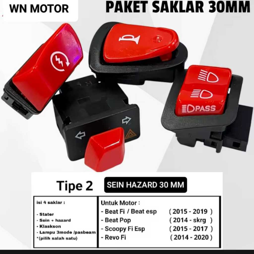 Paketan Saklar Vietnam 4Pcs New Untuk Beat Vario Scoopy / Saklar Set Vietnam Merah Set Beat Fi Esp ,