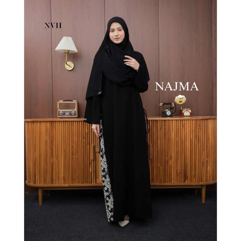 NVH | Gamis NAJMA - Abaya Najma - Jetblack Premium - Abaya Modern - Gamis Panjang - Abaya Motif - Lo