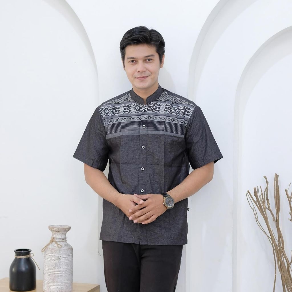 Baju koko dewasa lengan pendek moderen kemeja koko Pria motif songket Terbaru burgundy Lilac