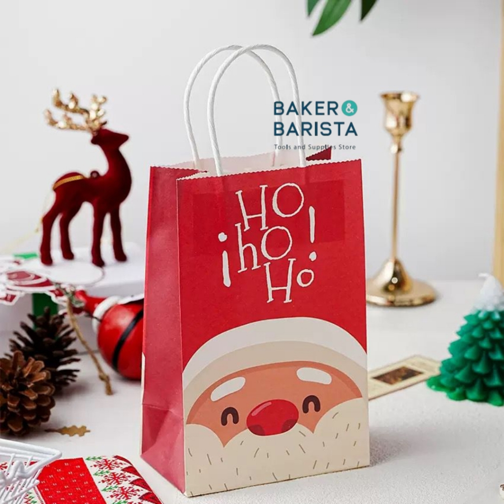 Xmas Paper Bag Hohoho 13x8x21cm Goodies Bag Paperbag Natal Tas Kado Bungkusan Christmas Kue Kering P