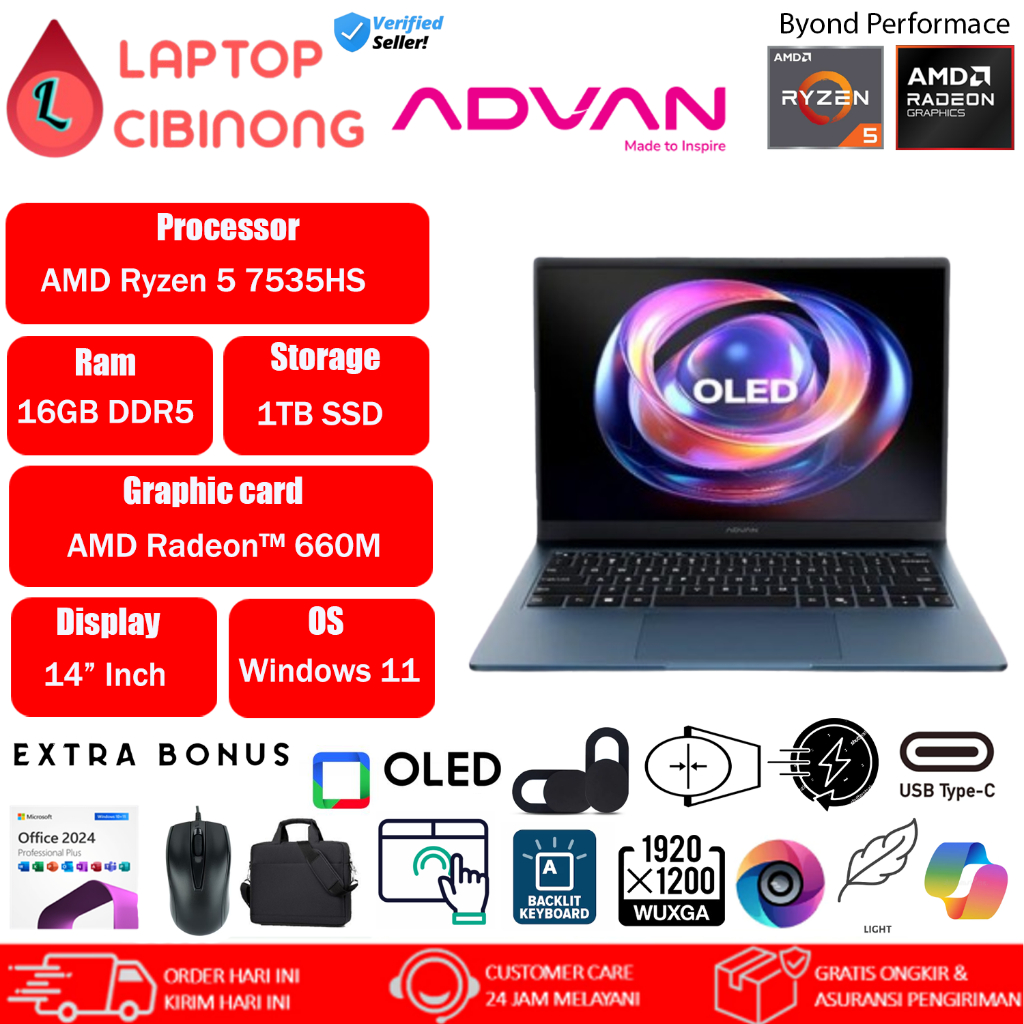 Advan Workplus Air Ryzen 5 7535HS WUXGA OLED 1TB SSD Windows11 Graphite Black