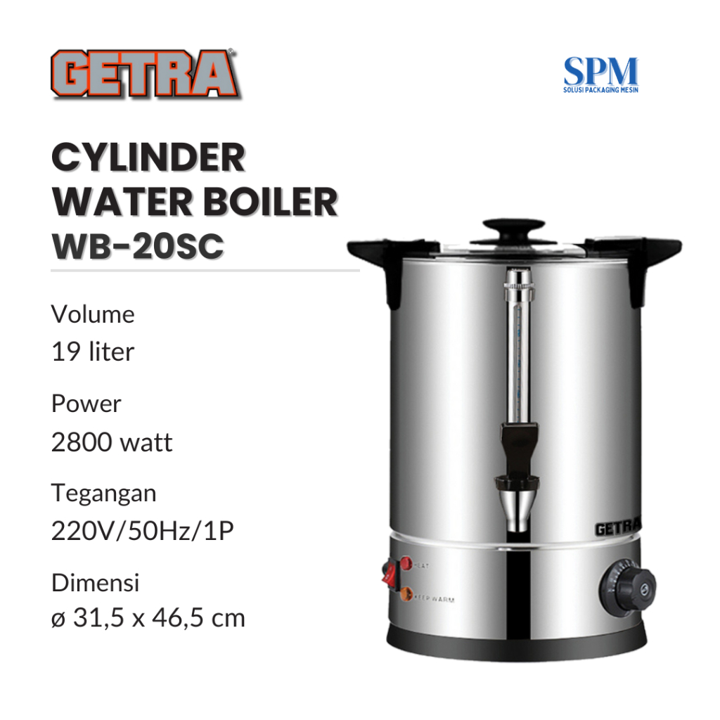 Getra Cylinder Water Boiler 19 Liter Pemanas Air Stainless Steel WB-20SC / WB 20SC