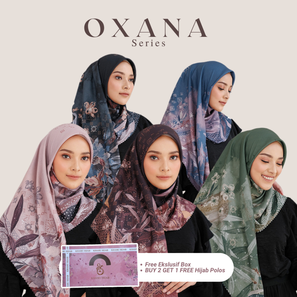 Khamu Hijab - OXANA Series Hijab Printing Hijab Segi Empat Voal Voal Ultrafine Hijab Best Seller