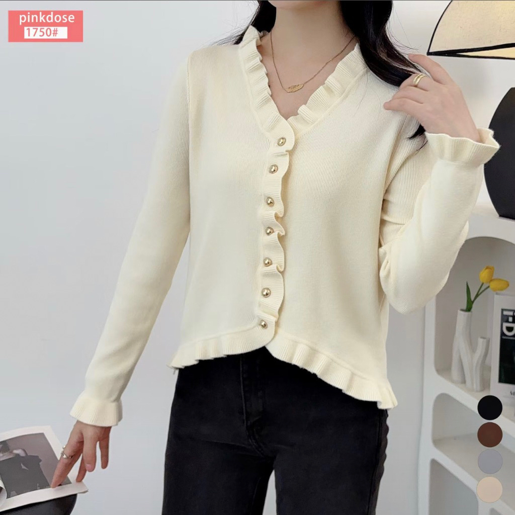 (Aii_shoppp) RUFFLE CROP CARDIGAN PINKDOSE