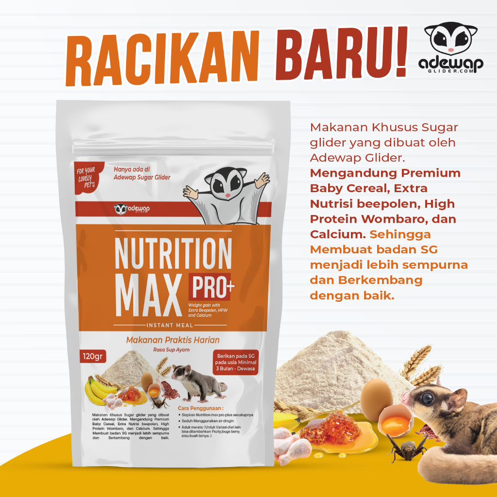 ADEWAP GLIDER Nutrition Max Pro Plus Makanan Harian Nutrisi Sugar Glider Rasa Sup Ayam
